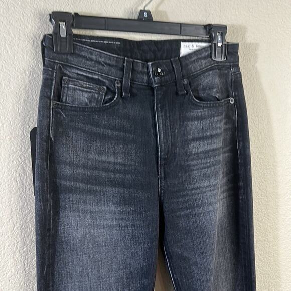 Rag & Bone Nina High Rise Shark Bite Hem Flare Denim Jeans Clean Onyx Size 24 - Picture 5 of 12
